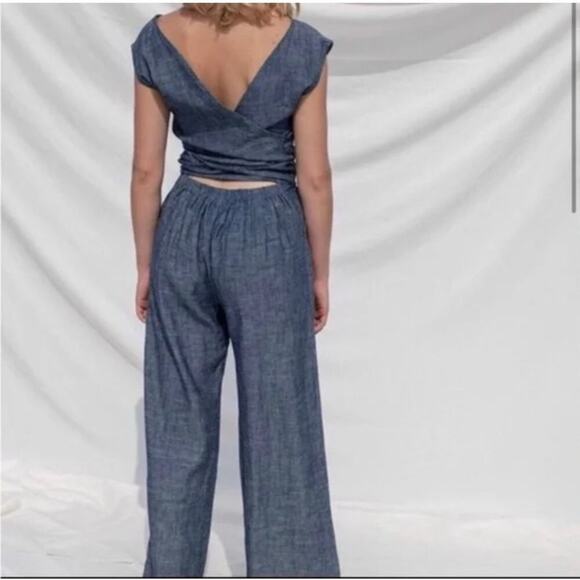 OZMA Of California Matador Hemp Cotton Wide Leg Romper Jumpsuit Chambray, Small - Picture 13 of 14